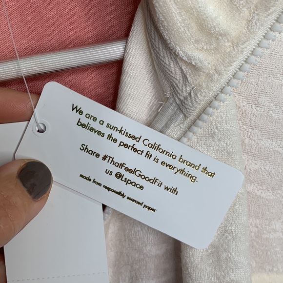 L*Space Best Life Crop Pullover Half Zip TerryCloth Pink Ivory Top NEW Sz XS - Picture 13 of 13